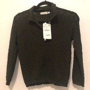 Mossy green textured Zara knit shirt